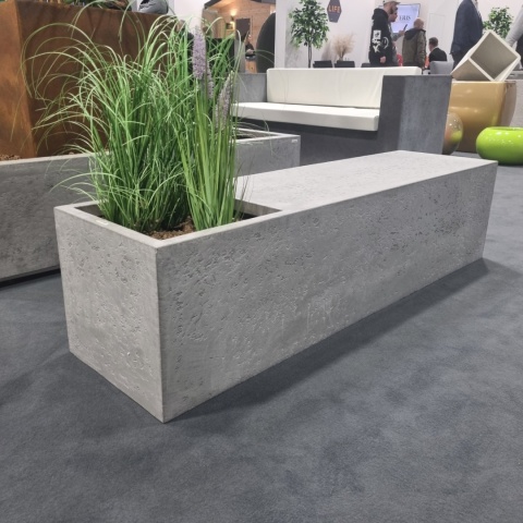 Ławka z donicą z włókna szklanego QUADRO w imitacji betonu