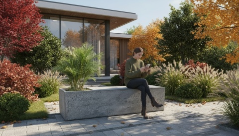 Ławka z donicą z włókna szklanego QUADRO w imitacji betonu